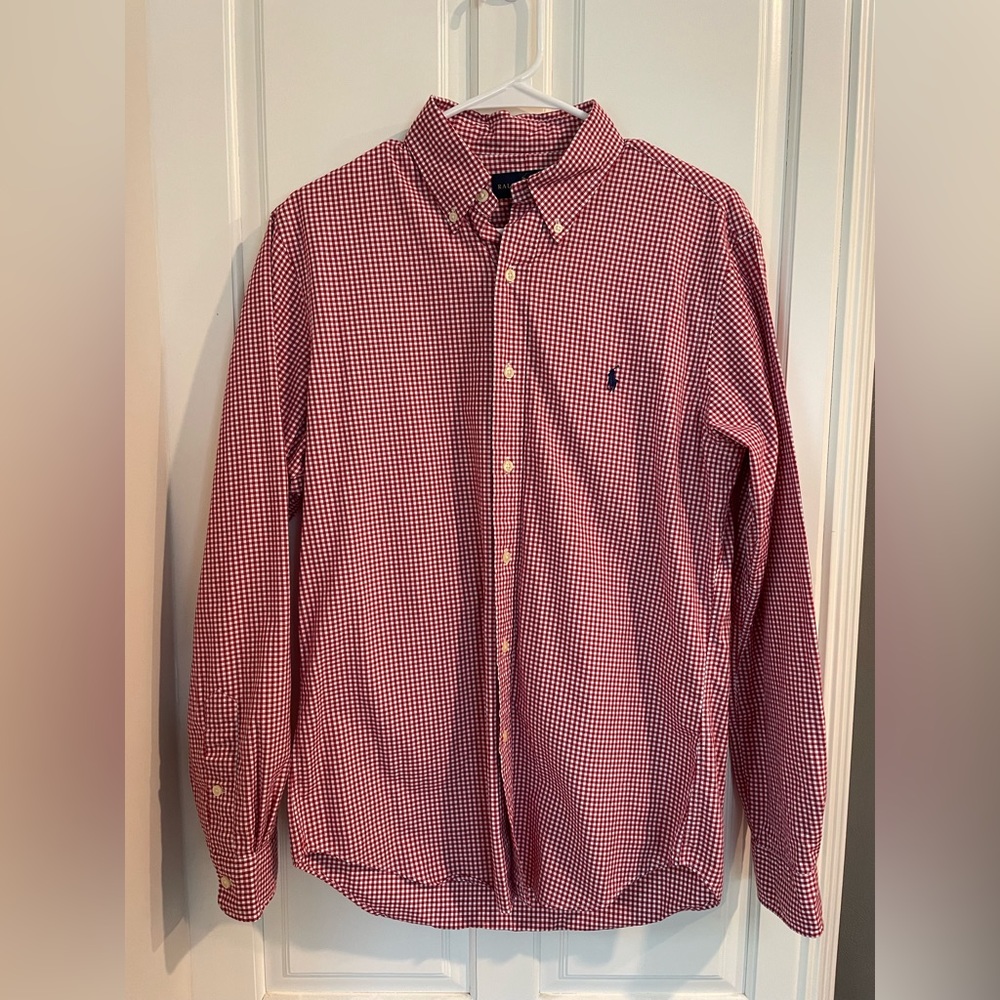 Polo, Medium Sized Red Checkered Button Down - image 1